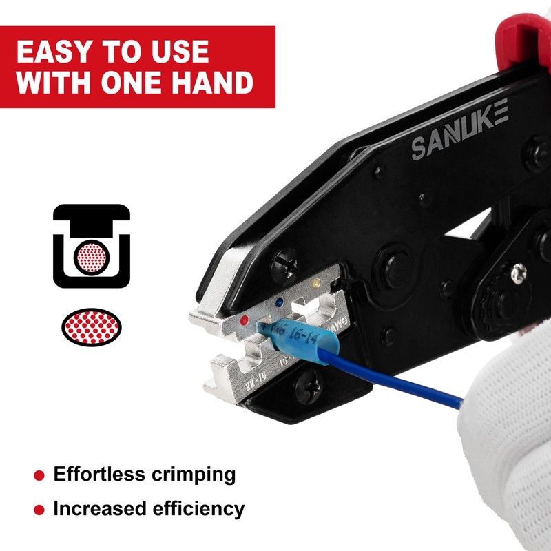 Sanuke Crimping Tool For Heat Shrink Connectors-AWG 22-10 Ratchet Wire