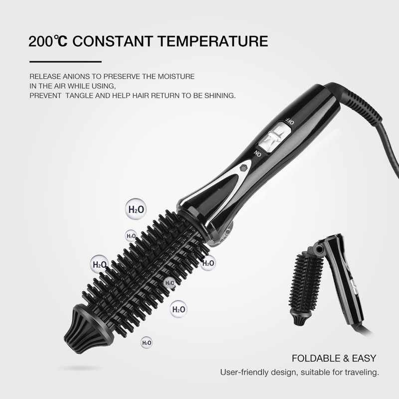 Ceramic Tourmaline Foldable Anion Hair Brush Curler Hair Curling Iron