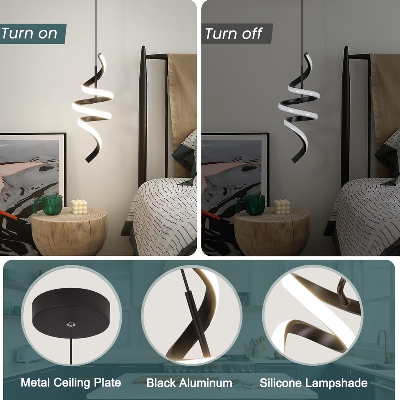 Sovinzert 4000K Modern Pendant Light, 15IN Spiral LED Pendant Lights