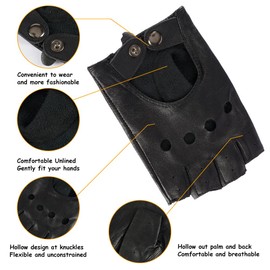 Women's Fingerless Sheepskin Drivers Leather Gloves Rock Punk Gloves, black