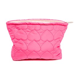 Intonowa Pink Quilted Makeup Bag, Puffy Heart Cosmetic Bag for Women, Puffer Travel Makeup Pouch, Cute Coquette Cotton Skincare Bag for Girls (Hot Pink)