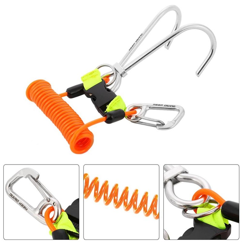 Scuba Diving Double Hooks Straps Snap Hooks with Spiral Coil