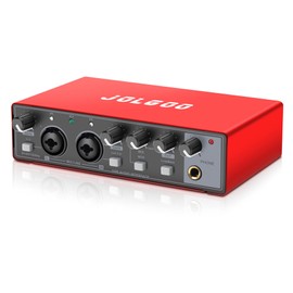 USB Audio Interface, Red 24-Bit/192kHz Plug & Play Recording Sound Card