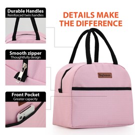 Baglemon Insulated Lunch Bag for Women Men, Lunch Containers Reusable High Capacity Lunch Tote Bags for for Work Picnic(Pink)