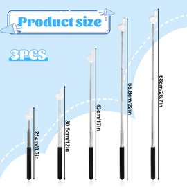 Pack of 3 Pointer Stick Extendable Teacher Pointer Mini Retractable Classroom Pointer Finger Teacher Pointer Stick Stainless Steel for Teacher Lessons Whiteboard Pointer (Black Pink Blue)