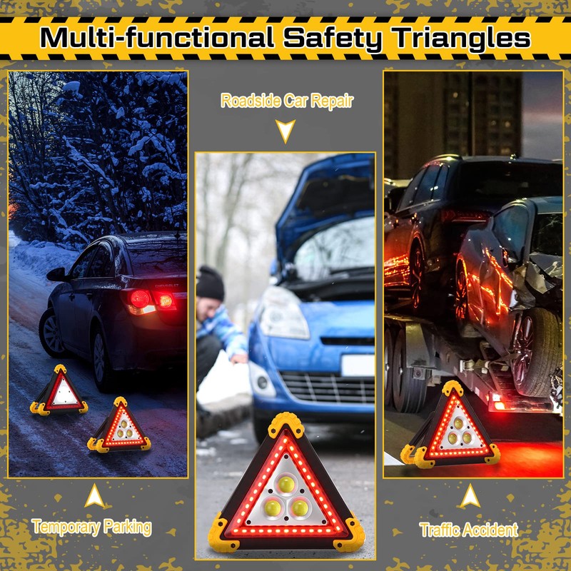 Huquary LED Emergency Warning Triangle, Rechargeable Portable Flashing LED Warning
