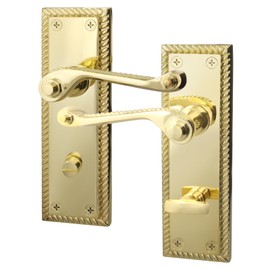 EAI Polished Brass Georgian Scroll Bathroom Door Handles - 1 Pair Internal Lever Handles - Rope Design