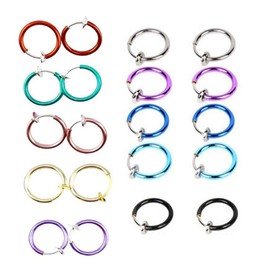 yueton 10 Pairs Non - Piercing Fake Spring Septum Nose Lips Ear Ring Hoop Clip On