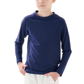Boys Rash Vest Long Sleeve UPF 50+ Kids Sun Protection Swimwear Quick Dry Rash Guard Navy, 8-9 Years