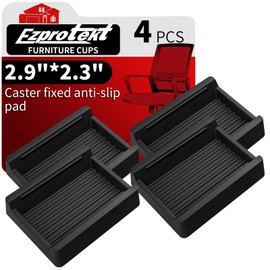 Ezprotekt Rectangle Rubber Caster Cups, 4 Pcs Non Slip Furniture Pads, 2.9" x 2.3" Anti-Slip Furniture Gripper, Furniture Stoppers to Prevent Sliding, Wheel Stoppers for Rolling Furniture (Black)