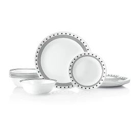 Corelle Vitrelle 18-Piece Service for 6 Dinnerware Set Triple Layer Glass and Chip Resistant, Lightweight Round Plates and Bowls Set, City Block