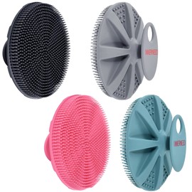 INNERNEED Cepillo de Ducha de Silicona Suave de Calidad Alimentaria, Cepillo de Limpieza Manual para La Piel, Exfoliante Suave Y Espuma (Paquete de 4) (Juego) Verde Oscuro+Rosa+Gris+Negro