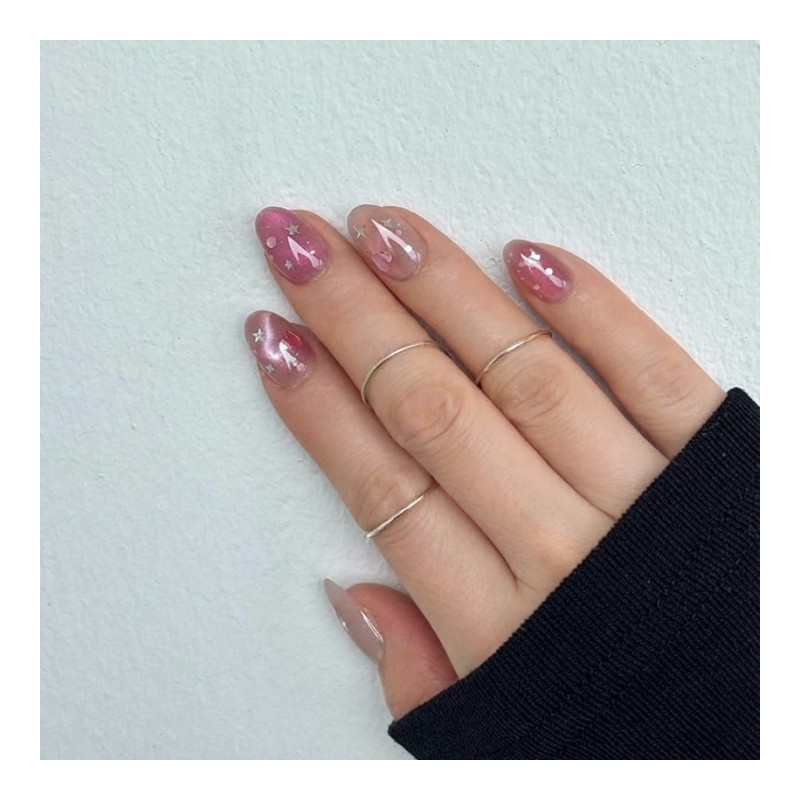 Pink Mental Heart Star Fondant Handmade Nail Tip, Paddy Tip