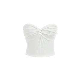 SHENHE Girl's Ribbed Knit Tube Top Strapless Twist Front Summer Vacation Crop Bandeau Tank White 13Y