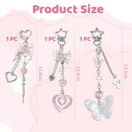 Nayyana Pack of 3 Novelty Key Chains Aesthetic Y2K Key Chain Charms Stylish Key Chain Accessories for Women Bag Purse Key Ring Gifts, pink