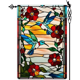 Summer Dragonfly Butterfly Bird Garden Flag Glass Style Flowers 12x18 Inch Double Sized Farmhouse Outside Decorations (C)