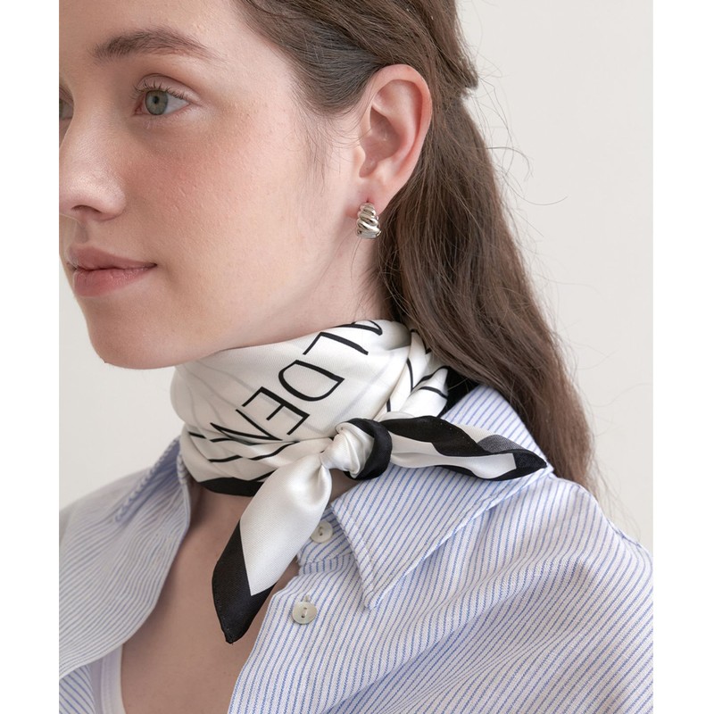 Hallen Halen square line logo silk scarf (SC002_whiteblack)