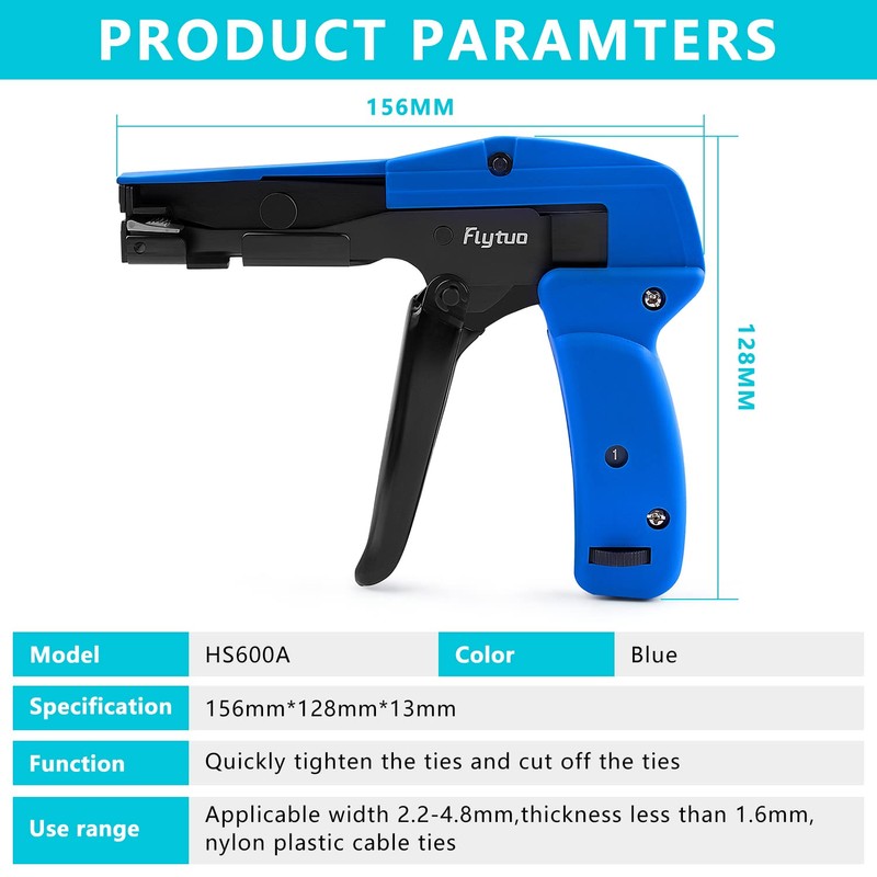 Flytuo Nylon Plastic Cable Tie Gun, All Steel Heavy Duty