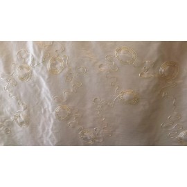 IVORY GOLD CIRCULAR RIBBONS TAFFETA POLY SATIN  DRAPERY FABRIC