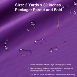 2 Yards Waterproof Puffer Jacket Nylon Fabric, Ripstop Nylon Fabric 40D, Ultra-Light Airtight Water Resistant Tear Proof for Tent, Flag, Bag, Tarp Cover, Cloths, Sewing 60"x72" (Purple)
