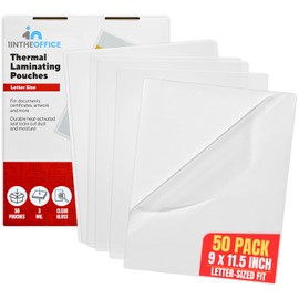 1InTheOffice Thermal Laminating Pouches, Laminating Sheets, Thermal Laminating Pouches 3 Mil, 9" x 11.5", 3 Mil, Gloss Clear, 50/Pack