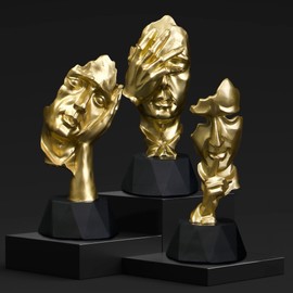 Perfekto24 Sculptures Decorative Modern – Sculptures in Gold – Thinker Sculpture – Silence is Gold Sculpture – See Nothing, Hear Nothing, Say Nothing Figures – Sculptures Set (3 Pieces)