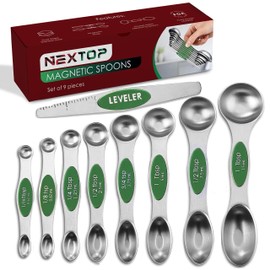 Magnetic Measuring Spoons Set of 9 Stainless Steel Dual-Sided Stackable Measuring Spoon Nesting Teaspoons Measuring Dry and Liquid Ingredients, Fits in Spice Jars Set of 9 (Green)