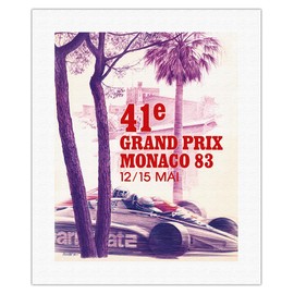 41st Monaco Grand Prix 1983 - Race Car - Vintage Car Racing Poster by Pierre Lecomte c.1983 - Fine Art Rolled Canvas Print 16in x 20in