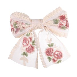 Healvian Chic Embroidered Bow Hairpin Ideal Boys and Girls Hair Bow Graceful Bride Barrette