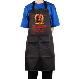 CMNIM Chucky Merchandise Chucky Butcher Shop Always Fresh Apron with Pockets Chucky Doll Bibs Horror Movie Gifts for Fans (Chucky Apron)