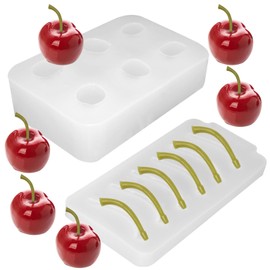 6 Cavity Cherry Silicone Mold with 1 Pcs Stem Mould, 3D Cherry Chocolate Candy Fondant Mold, Cherries Candle Making Mould for Baking DIY Craft