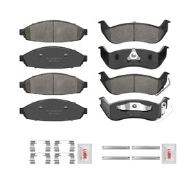 Fraxle Front and Rear Ceramic Brake Pads Set with Hardware For 2003-2011 Ford Crown Victoria, Lincoln Town Car Sedan, Mercury Grand Marquis, 2003-2004 Marauder
