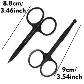 2Pack Stainless Steel Nose Hair Scissors for Trimming Facial Hair Ear Hair Eyebrow(Black)