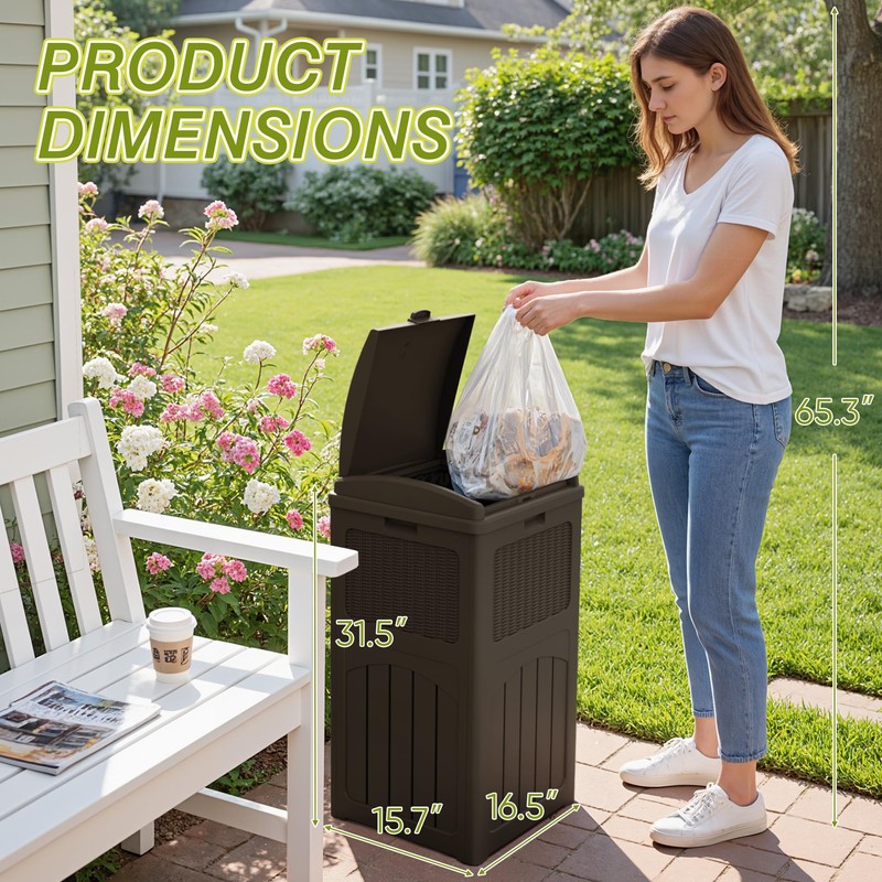 Greesum 33 Gallon Outdoor Trash Can with Lid, Waterproof Resin
