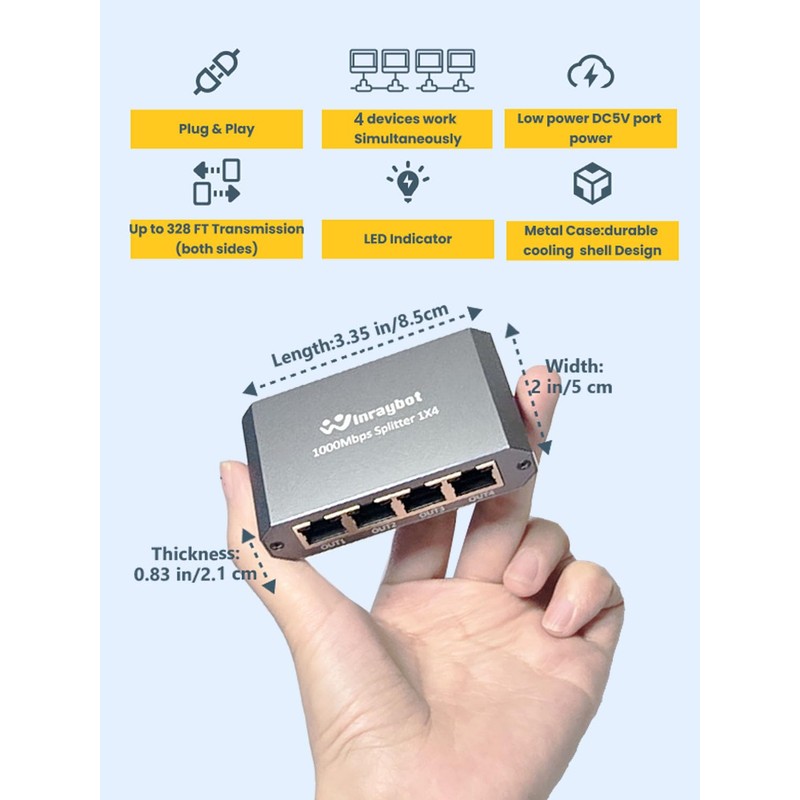 WinRaybot Ethernet Splitter, ethernet hub 4 Port gigabit,Ethernet Splitter 1