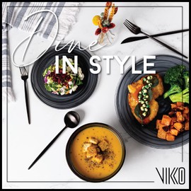 Vikko Soup Bowl, Set of 4 Black Alabaster Bowls, 6" Bowl with Marbelized, Swirl Design, Large 32 Ounce Capacity, Dishwasher Safe
