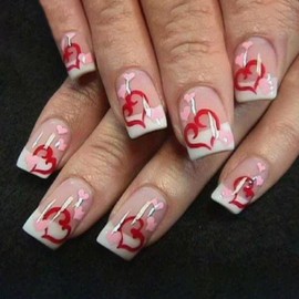 24Pcs Valentine's Day Press on Nails Short Square French Fake Nails Love Heart Nail Tips Valentine Nail Designs Glossy Nude False Nails Full Cover Acrylics Glue on Nails for Women Girls