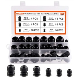 TUPARKA 28Pcs Cable Gland Waterproof Adjustable Joints with Gaskets 3-16mm PG7 PG9 PG11 PG13.5 PG16 PG19
