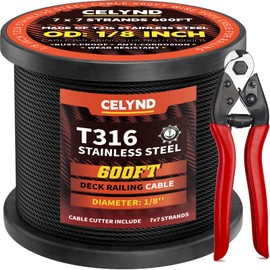 Black Stainless Steel Cable for Railing - 600FT 1/8" T316 Wire Rope for Deck Cable Railing System Kit
