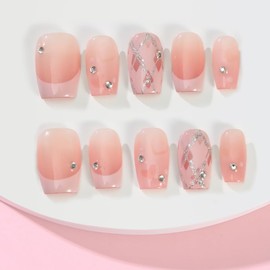 ADAIER Handmade Press On Nails, French Nails,wedding, party,Short Coffin Nails Set for Handmade,Reusable Opaque Nails in 10 Nail Kit for Women(Z-03) (S19, S)