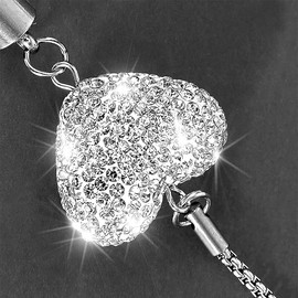 Rear View Mirror Accessories, Bling Car Rearview Mirror Hanging Accessories, Diamond Love Heart White Feather Charms Decor for Women, Cute Ornaments for Car