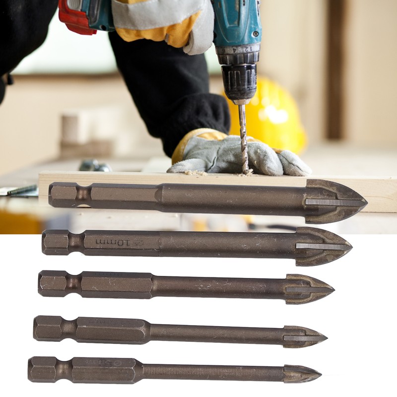 5Pcs Cross Hex Drill Bit Carbide Glass Drills Bits Concrete