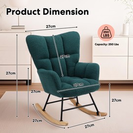 Simple Deluxe Nursery Rocking Chairs, Teddy Upholstered Glider Recliner Rocking Chair with High Backrest Armchair, Comfy Reading Chair Small Accent Side Chair for Nursing, Living Room, Bedroom, Green