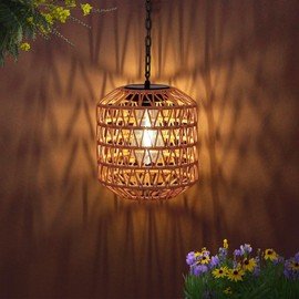 Livinlarge Solar Pendant Light Outdoor,Chandelier Hanging Lantern with Edison Bulb,Boho Solar Powered Lamps IP44 Waterproof for Gazebo Tree Porch Yard Porch Patio Garden Backyard Decorative