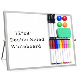 Fabutier Dry Erase White Board, 12 x 9 Inch Small Magnetic Desktop Whiteboard with Stand, Double Sided Portable White Board with 12 Markers, 4 Magnets,1 Eraser for Kids, Office, Home, Classroom