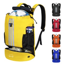 Waterproof Backpack with Drawstring Sports Backpack with Shoe Compartment Multifunctional Daypack with Dry Wet Separate for Gym Yoga Swimming Beach Dance Basketball Volleyball Football Bag