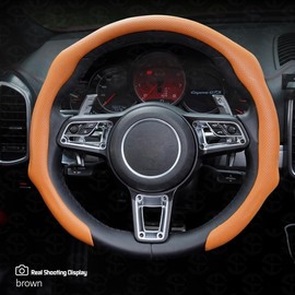 Napa Nappa Leather car steering wheel cover New Quick Turn Non-Slip Breathable Ultra-Thin Universal Grip Cover Suitable for Four Seasons car accessories:_【Orange】Napa leather upgrade