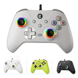 FAHJYXOM Wired PC Game Controller，Enhanced Wired 7.6ft Controller with Hall Trigger/RGB Illumination/High Speed Chip - No Drift - 500HZ Feedback/For Windows 11/10/7/PC, Steam (Gray)