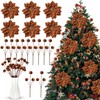 18 Pcs Velvet Christmas Tree Ornament Poinsettia Flower, Brown