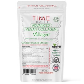 Vollagen® Advanced Vegan Collagen - 18 Amino Acid Complex in Ratio of Collagen - Studied Effectiveness - 60 Capsules - Vegetarian - Zero Additives - Pullulan (60 Capsule Pouch)